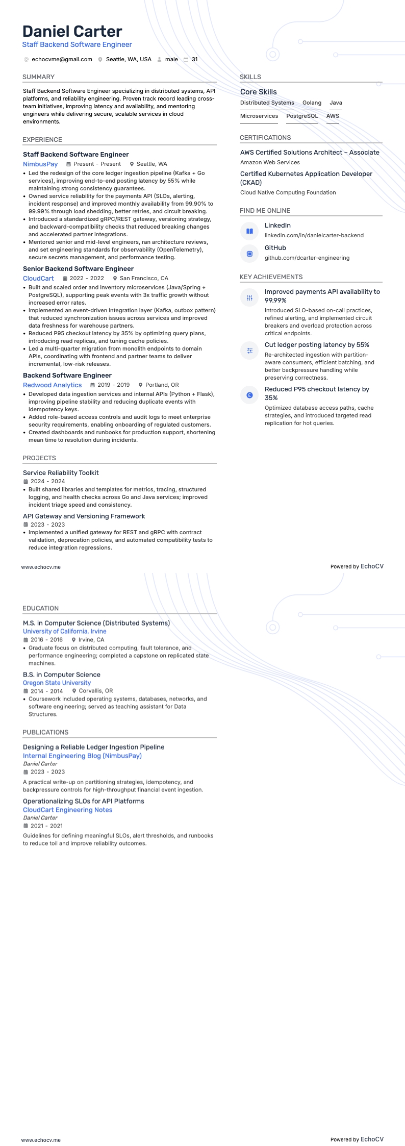 Ingénieur logiciel principal resume example