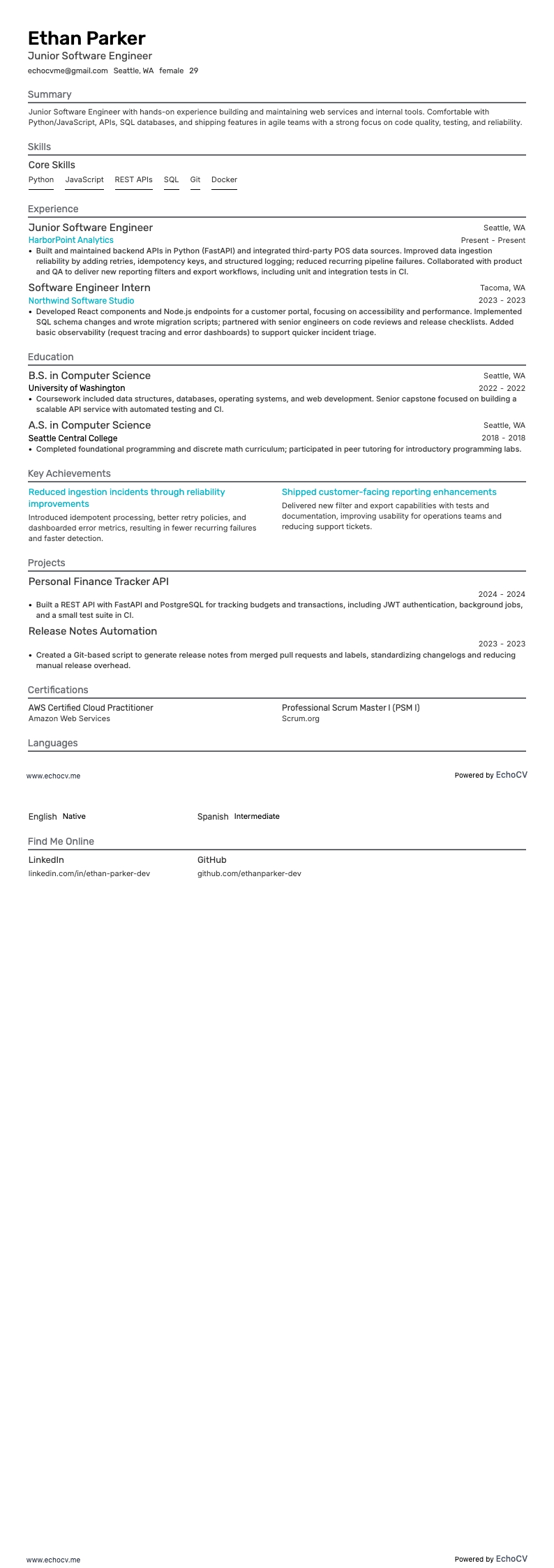 Junior Software Engineer full preview