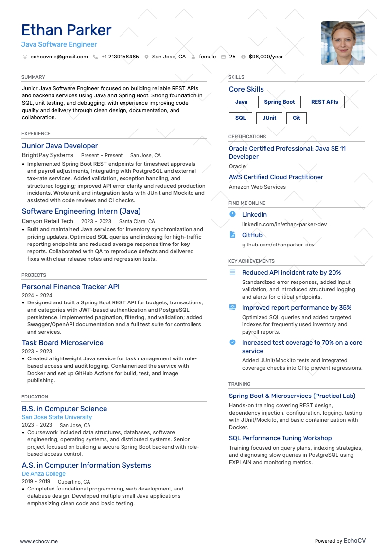 Java-Softwareentwickler example resume