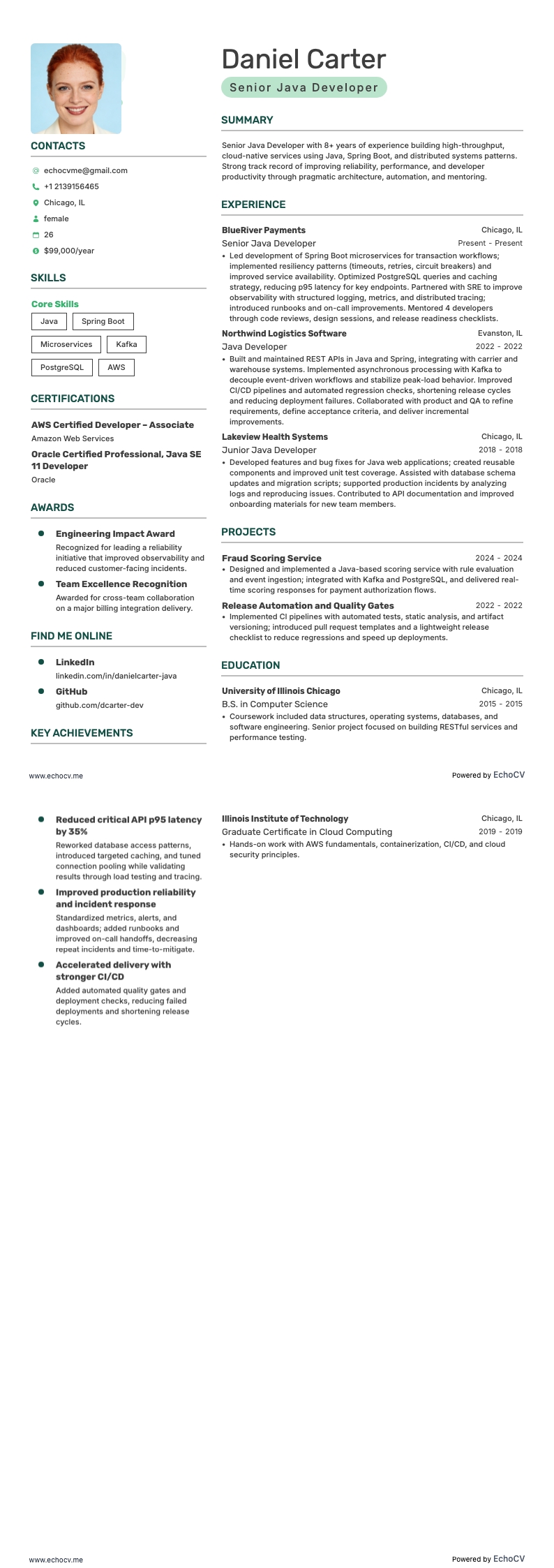 Junior Java-Entwickler resume example