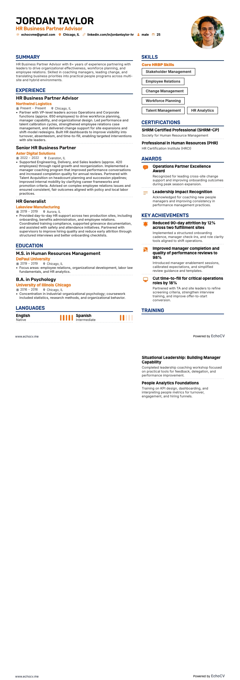 HR Business Partner resume example