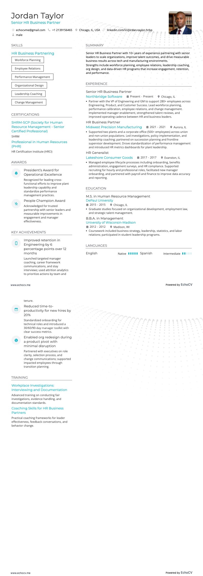 Partenaire RH senior example resume
