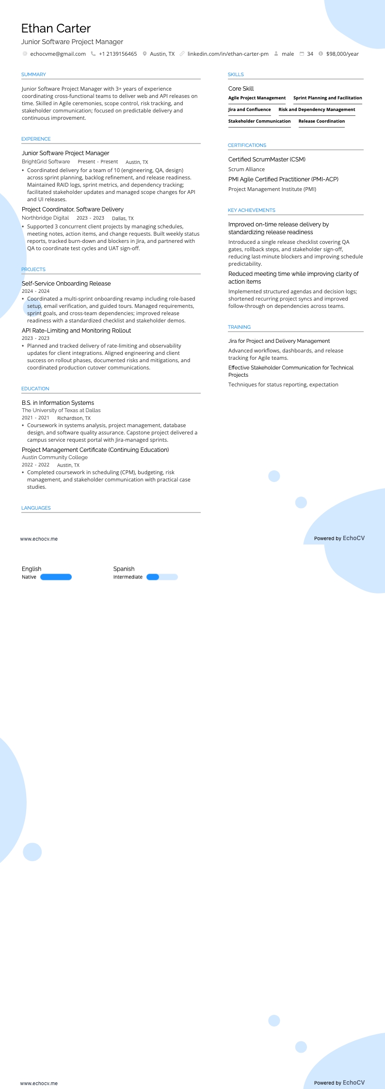 Softwareprojectmanager resume example