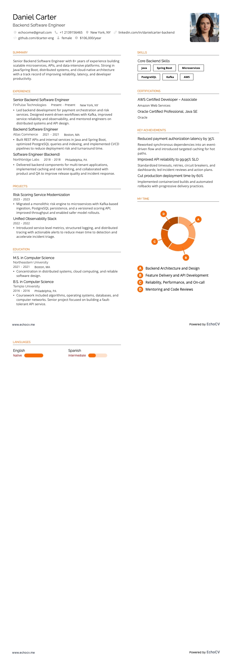 Senior Software Engineer resume example