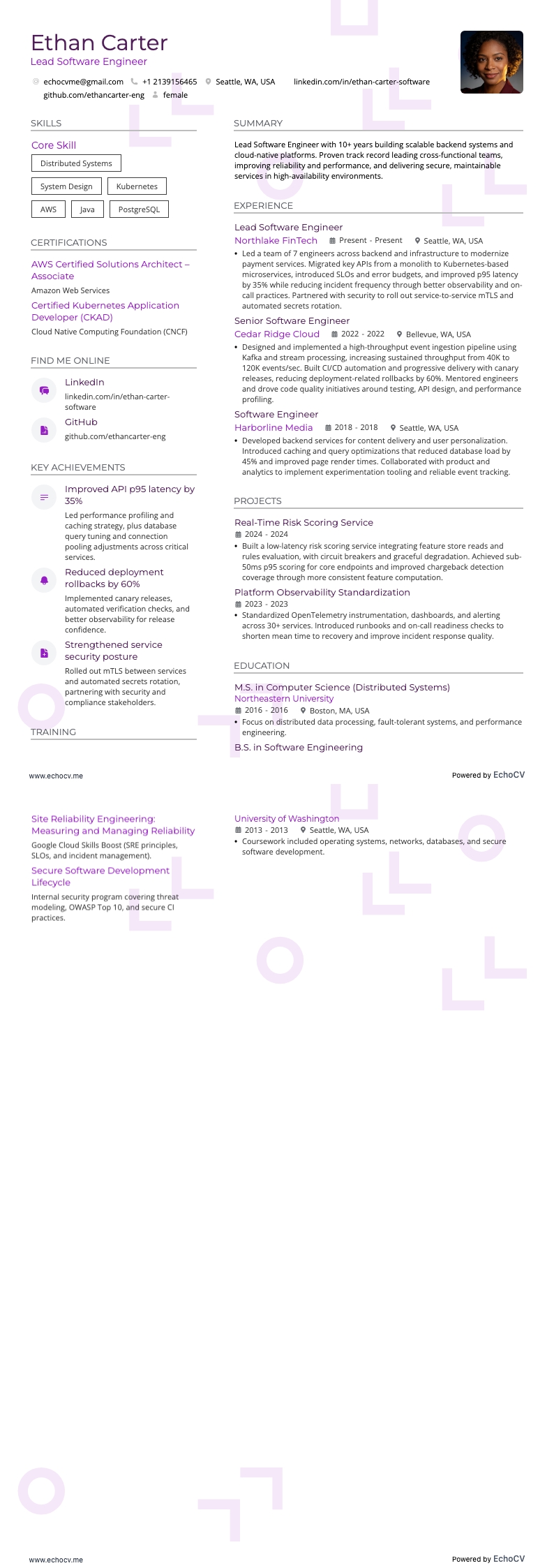 Sviluppatore senior resume example