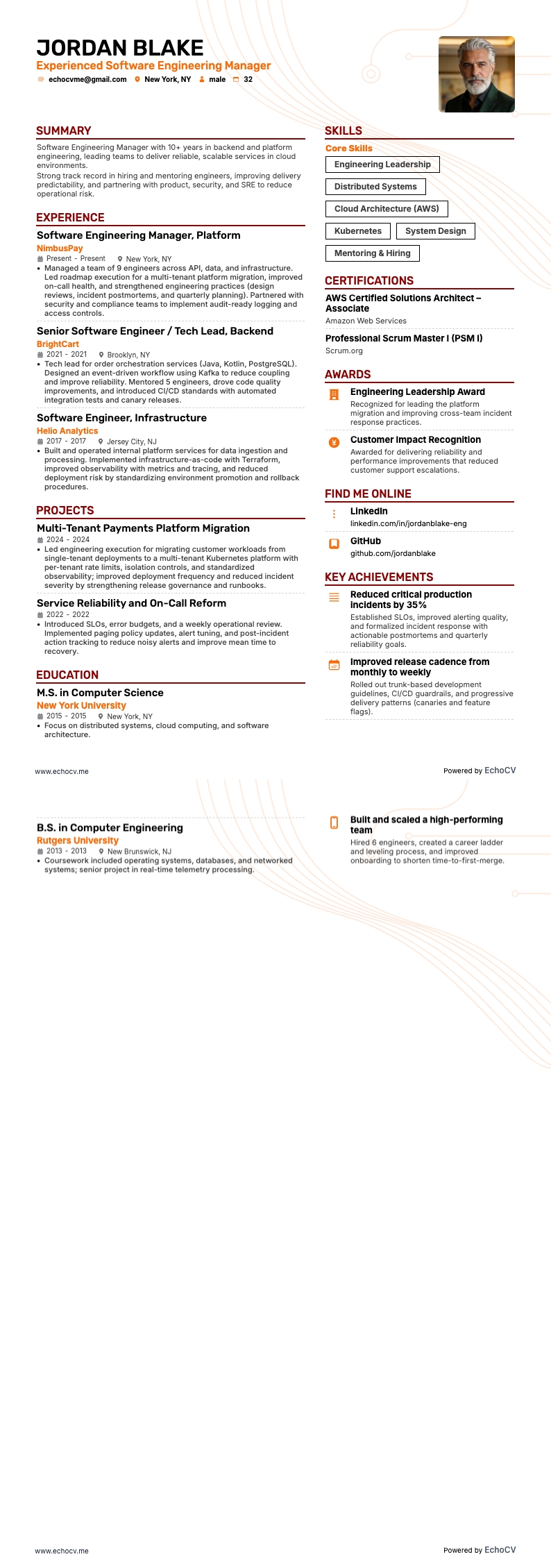 Leiter Softwareentwicklung resume example