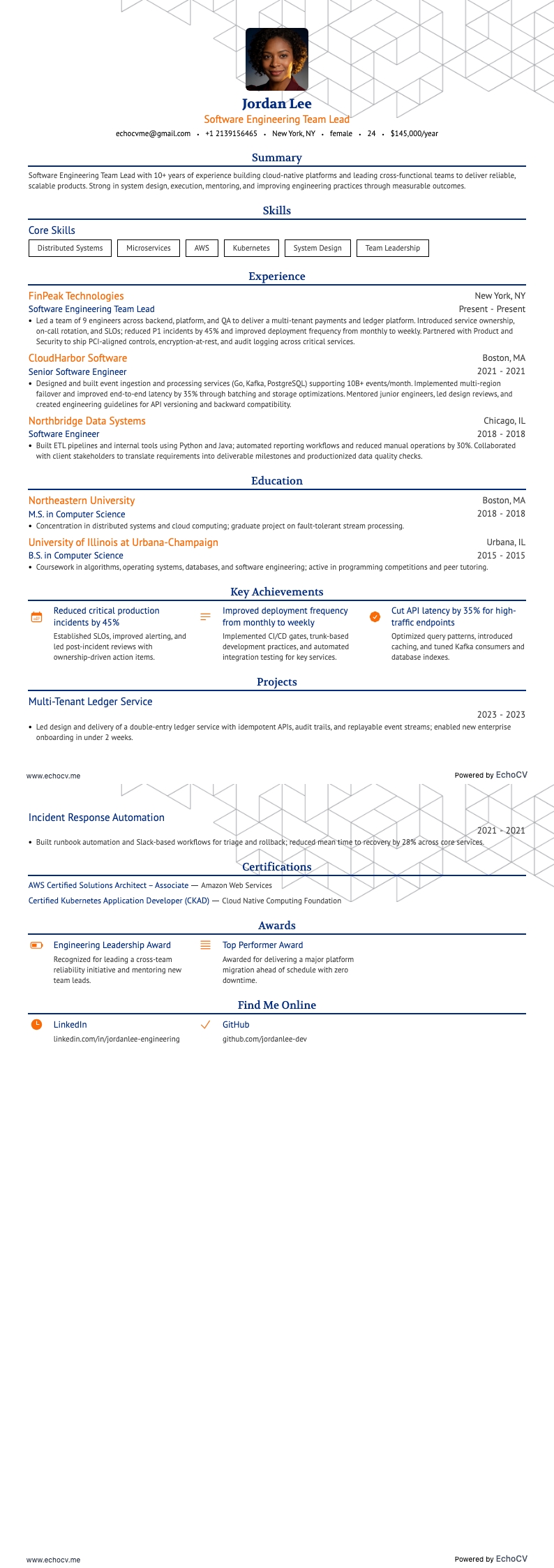 Teamleider software engineering volledige voorbeeldweergave