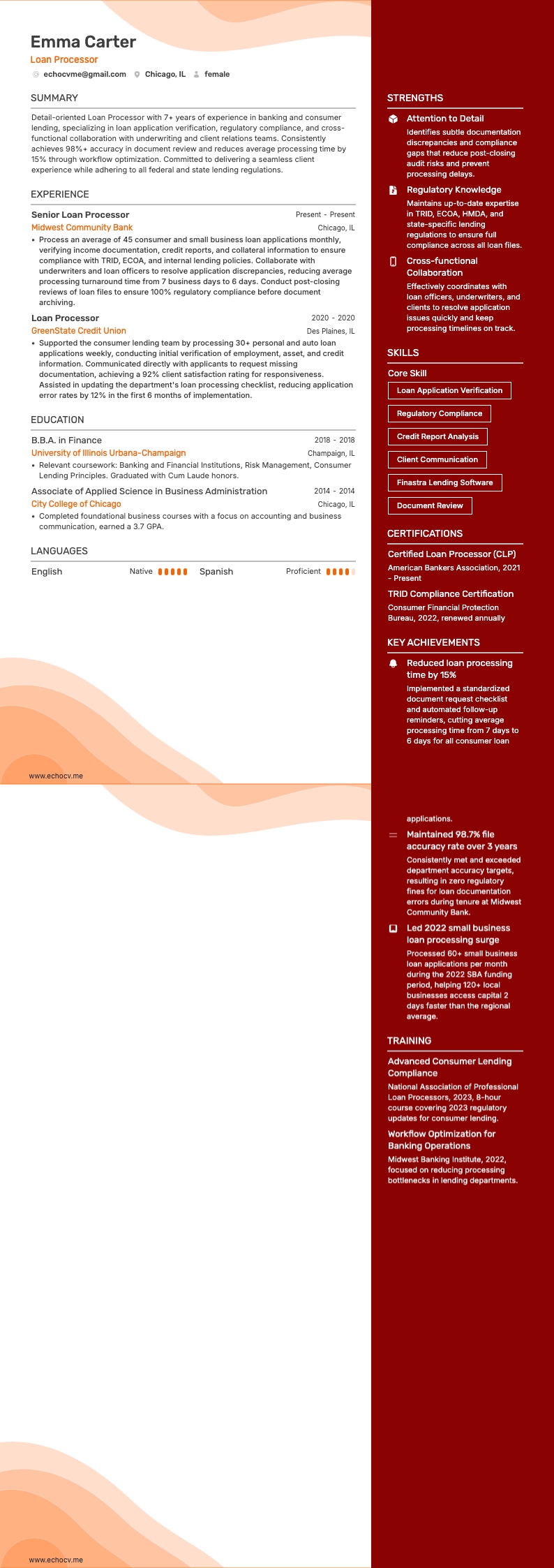 Loan Processor example resume