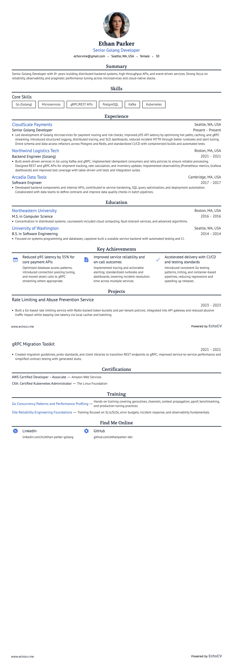 Senior Golang Developer full preview
