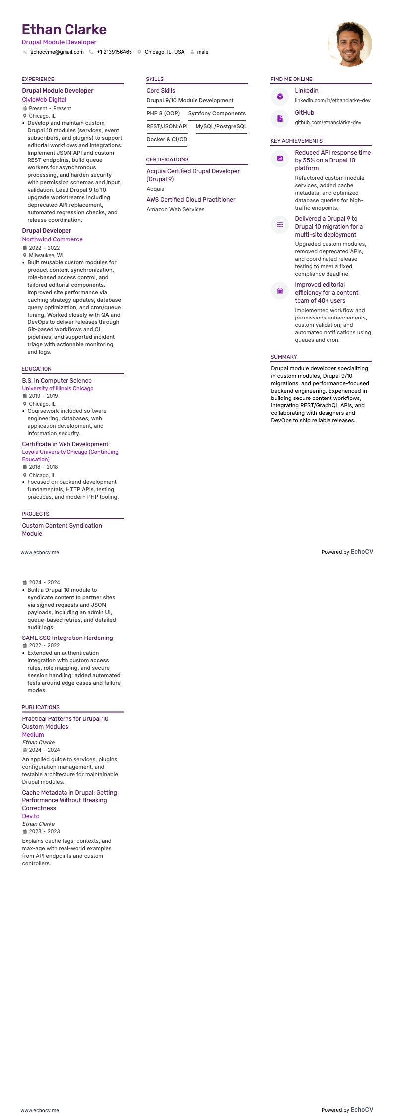 Drupal-moduleontwikkelaar example resume