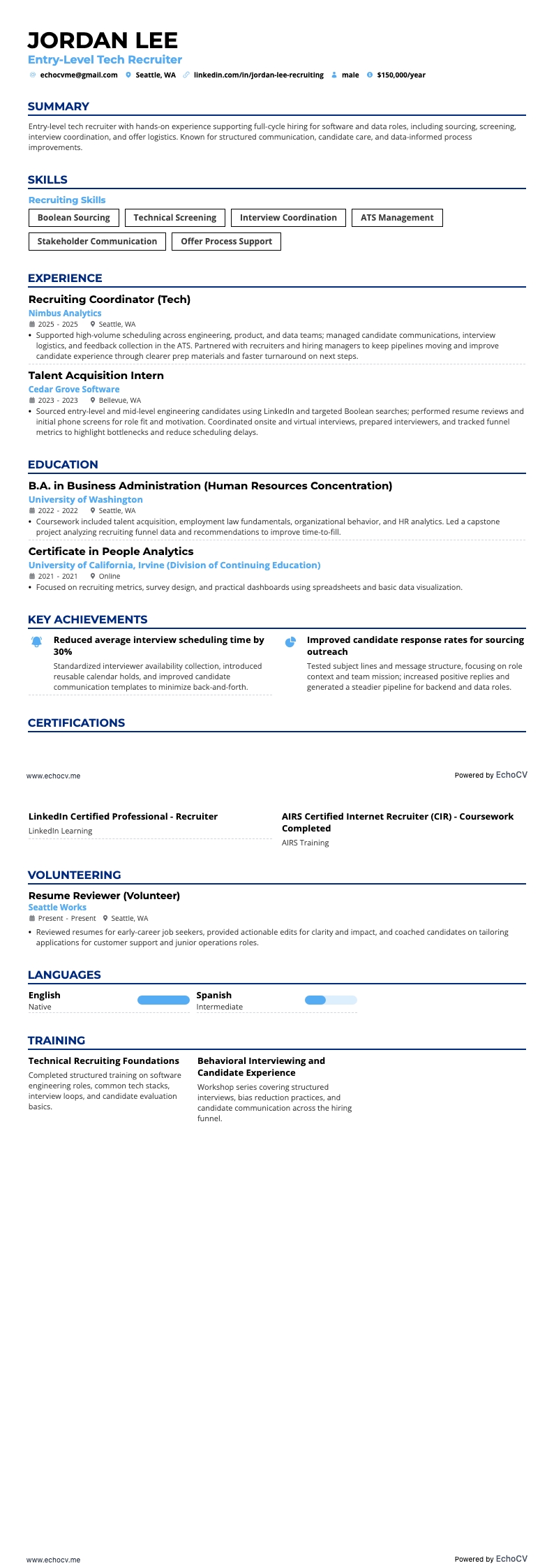 Aperçu complet de Recruteur tech débutant