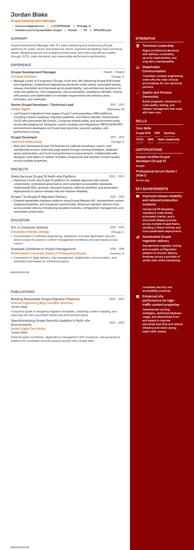 Drupal-ontwikkelingsmanager volledige voorbeeldweergave