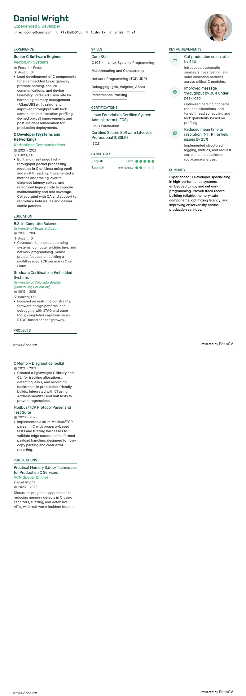 Experienced C Developer full preview