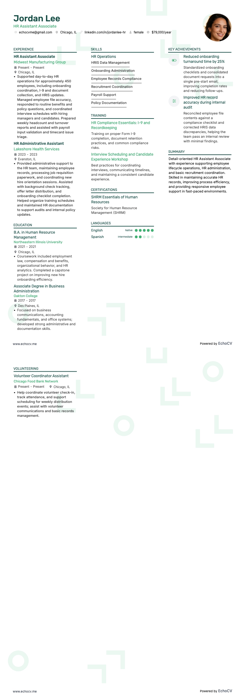 HR-assistent medewerker example resume