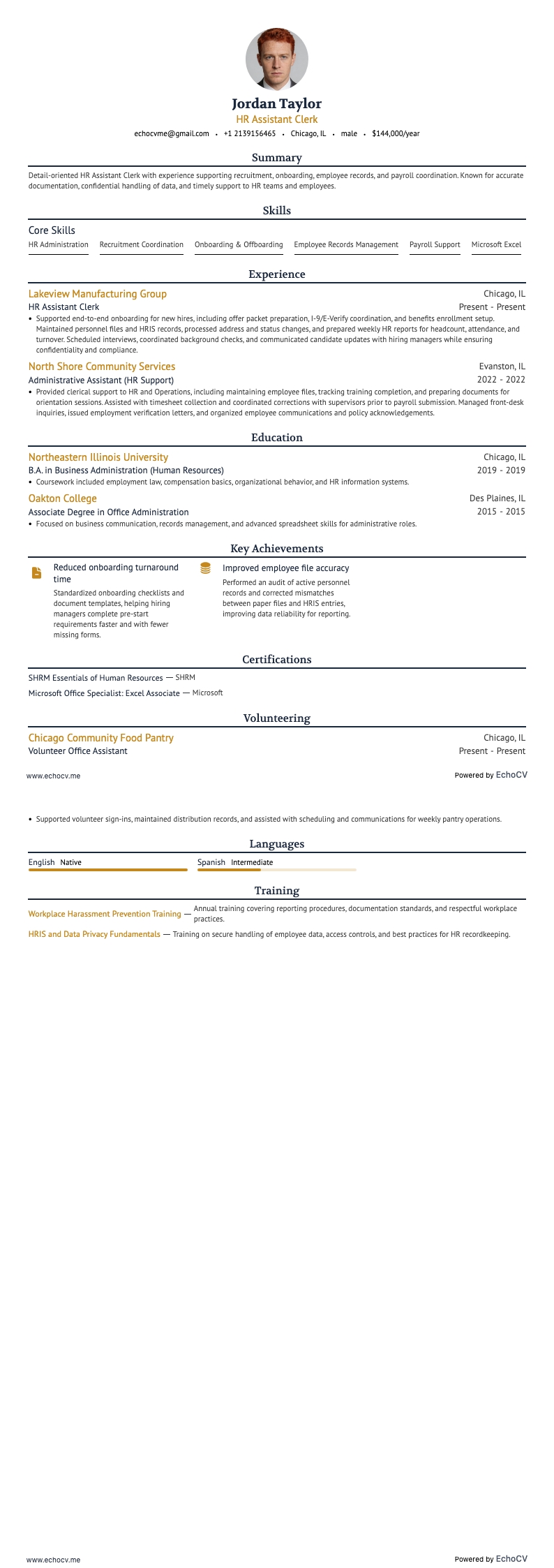 HR-assistent administratief medewerker example resume