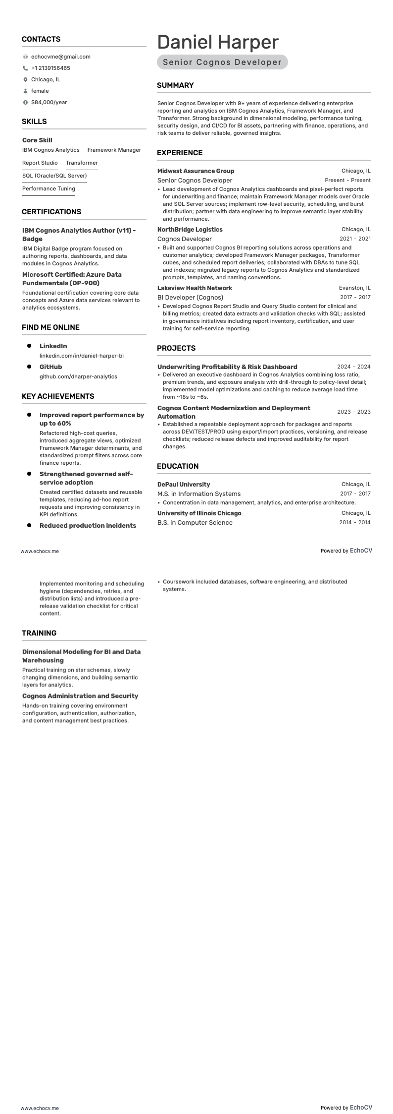 Senior Cognos Developer full preview