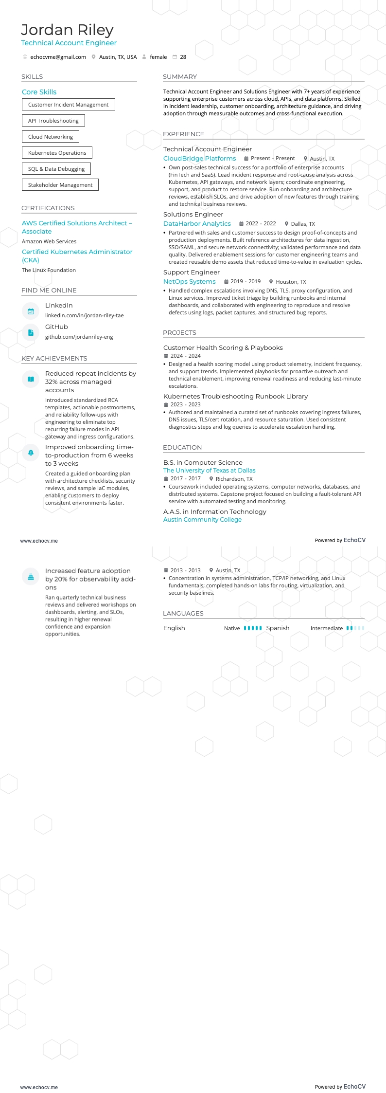 Technical Account Engineer example resume