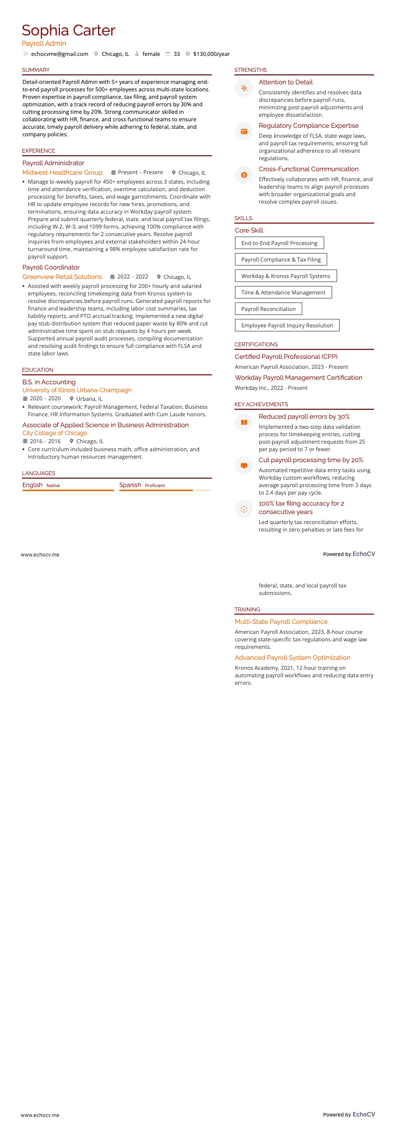 Löneadministratör example resume