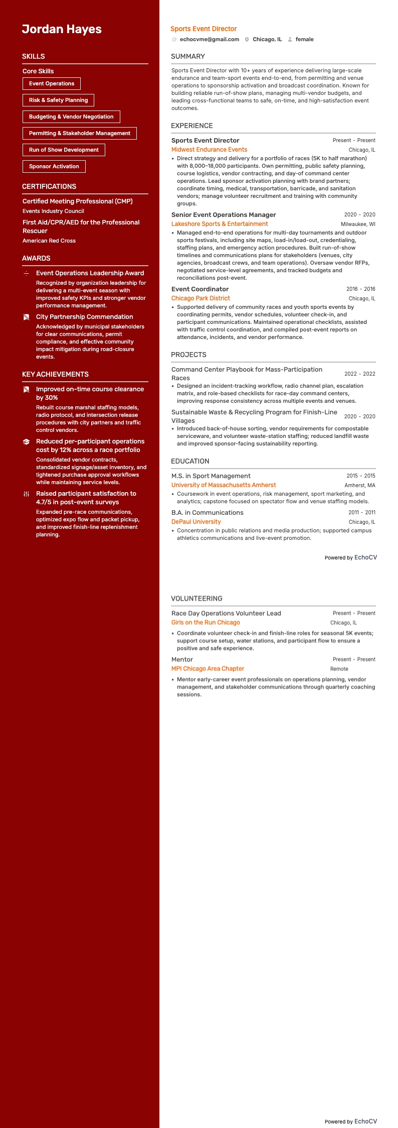 Veranstaltungsleiter resume example