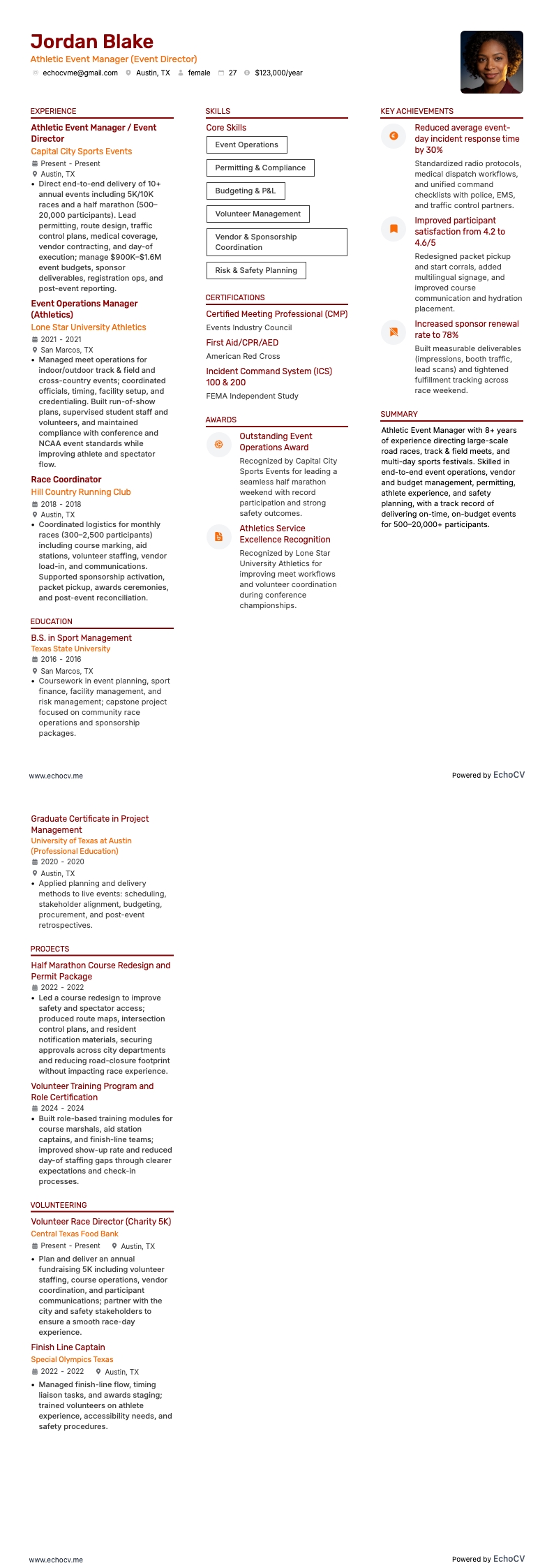 Event Director resume example