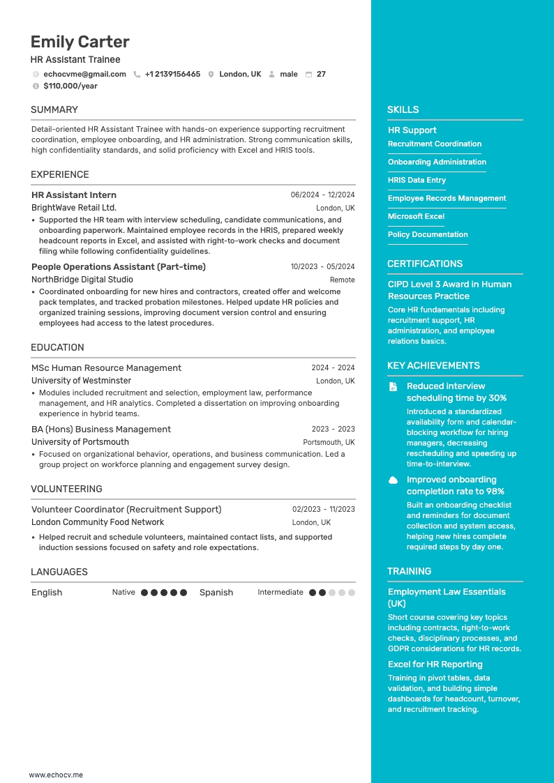 HR-assistent in opleiding volledige voorbeeldweergave