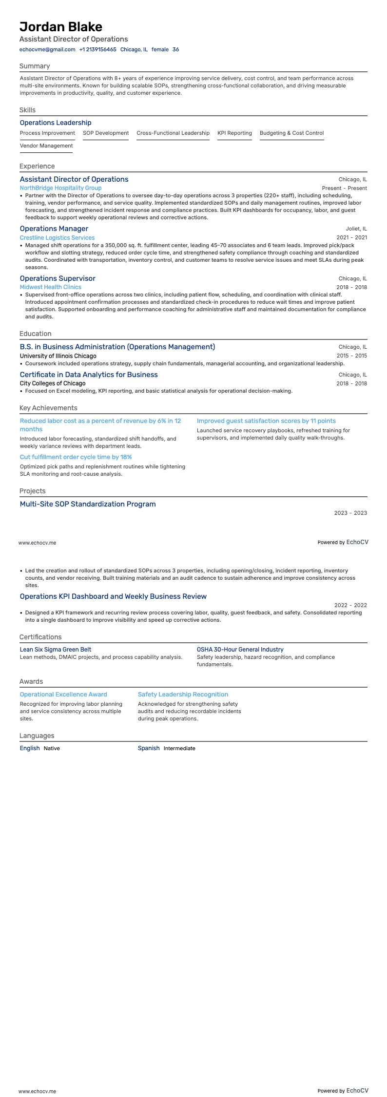 Giám đốc Vận hành resume example