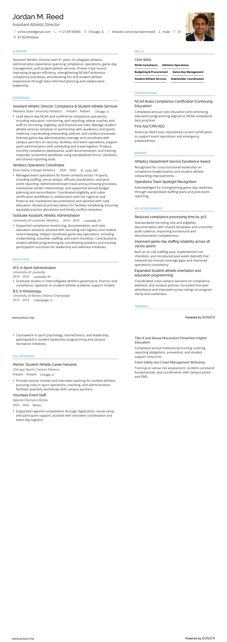 Athletisch directeur resume example