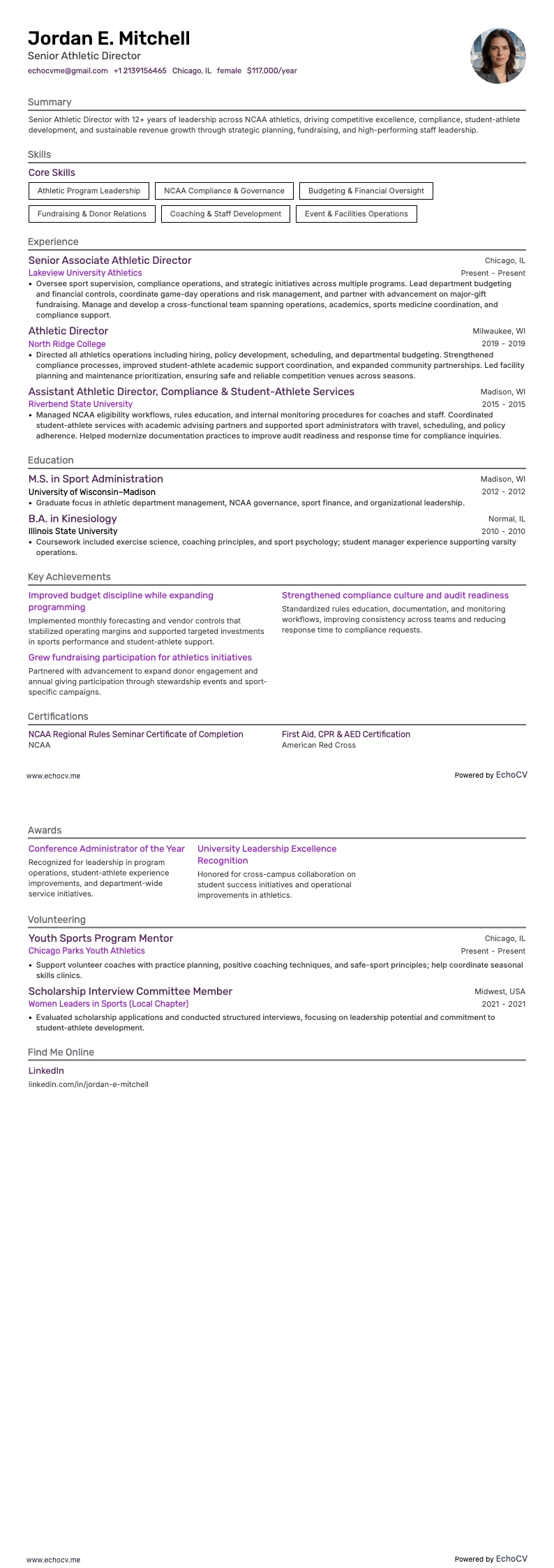 Idrottschef resume example