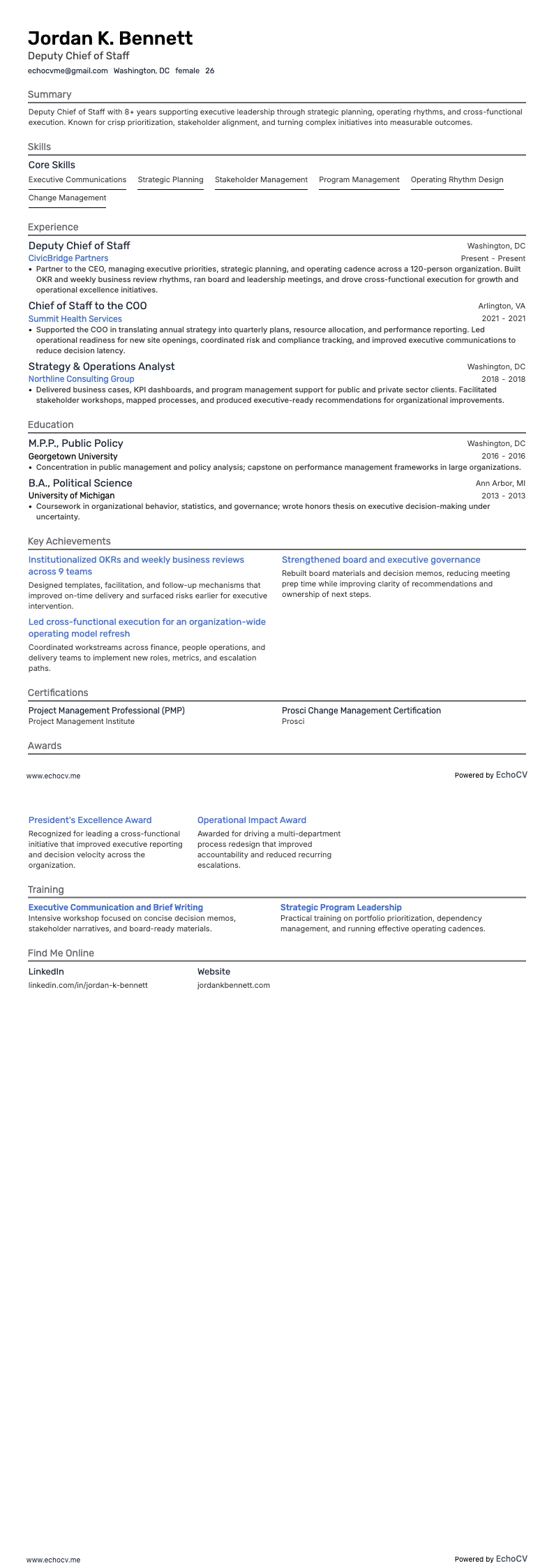 Vice capo di gabinetto example resume