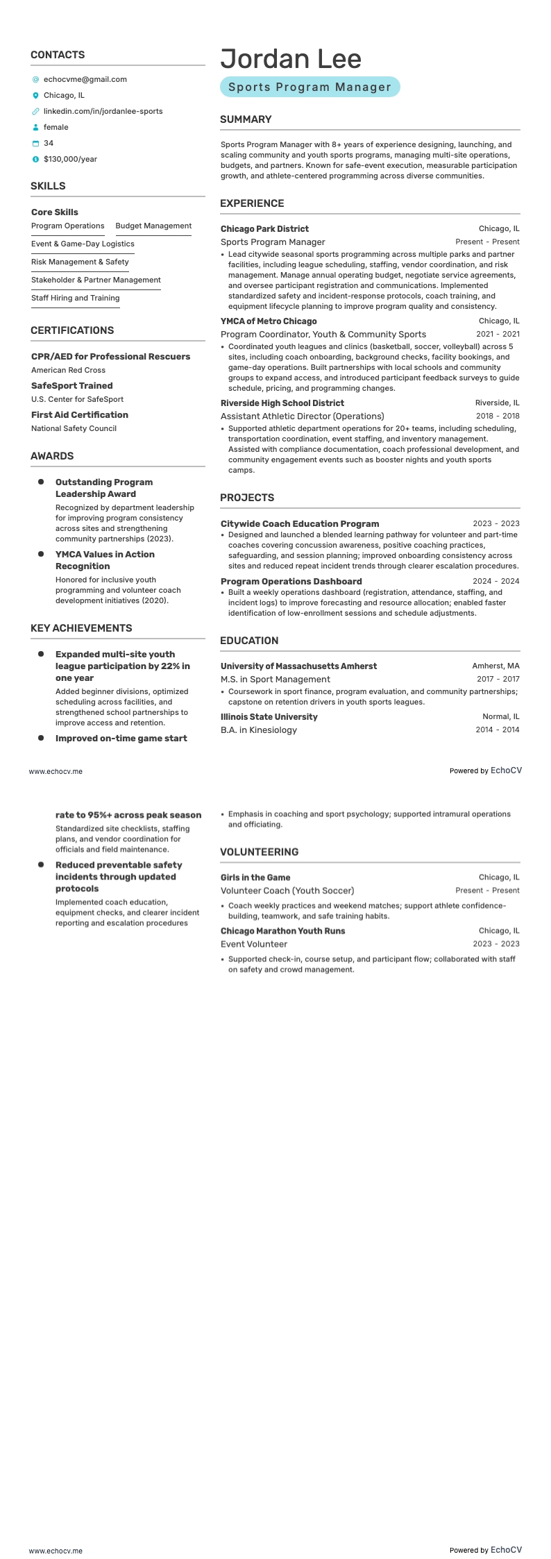 Deportes resume example
