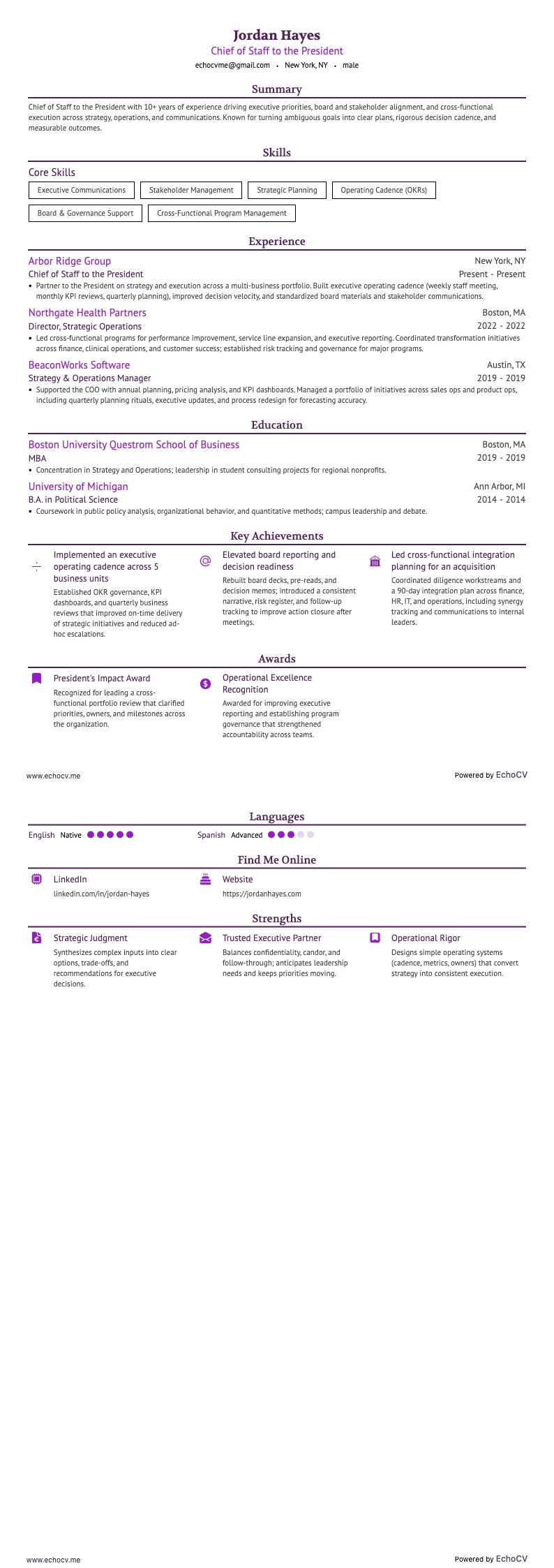 幕僚長 resume example