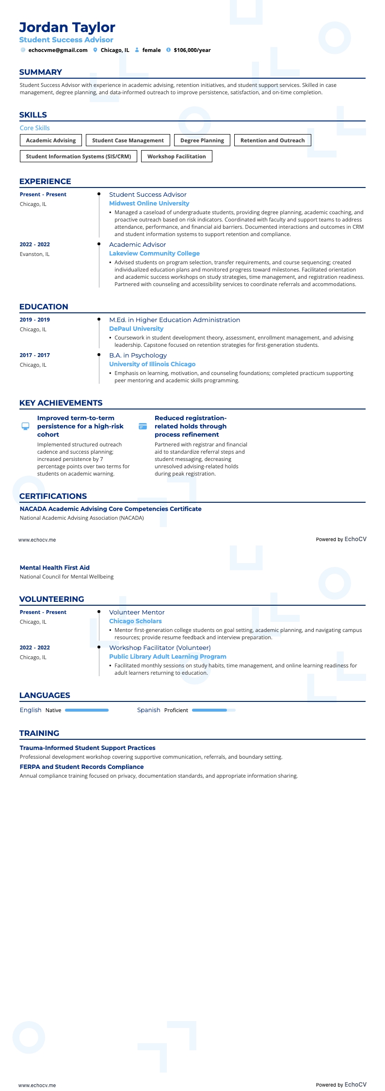 Studienberater resume example
