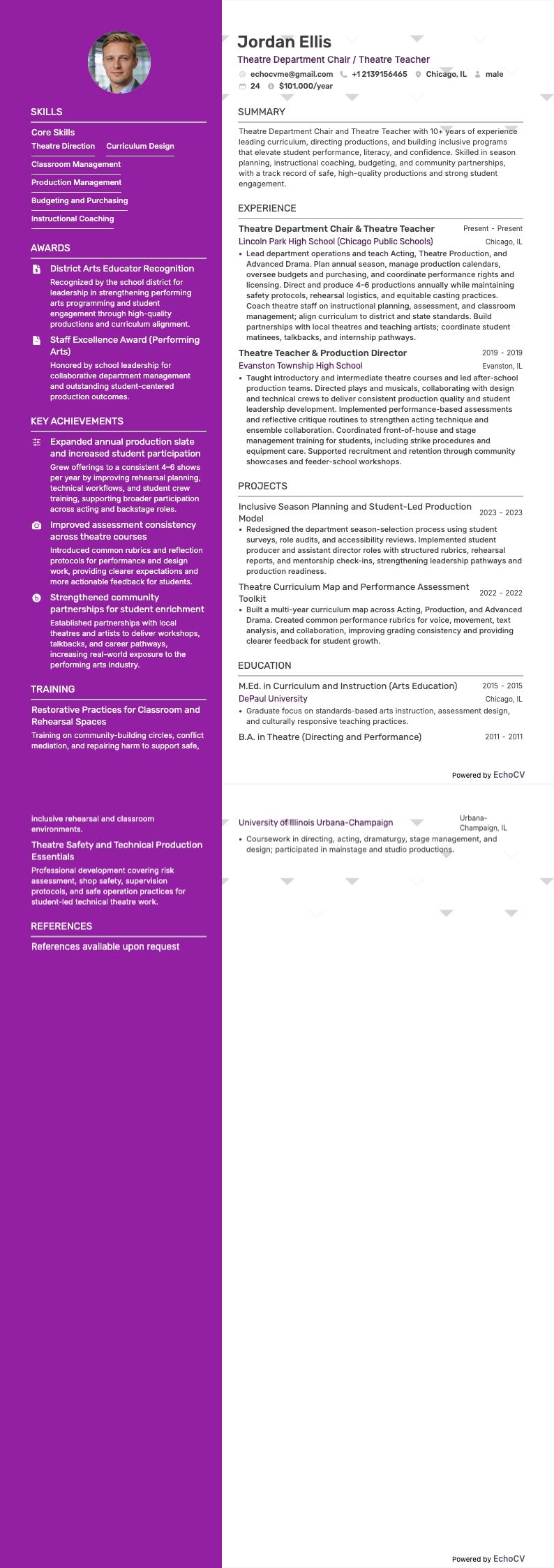 Teaterlärare resume example