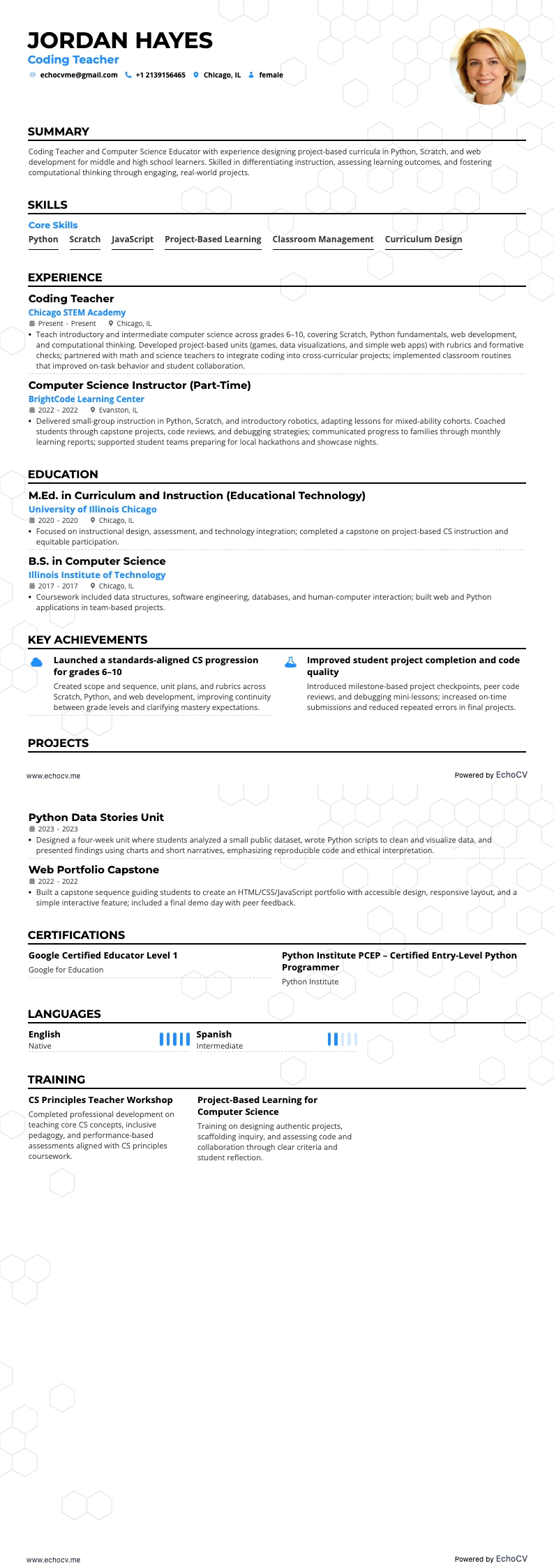 Giáo viên lập trình example resume