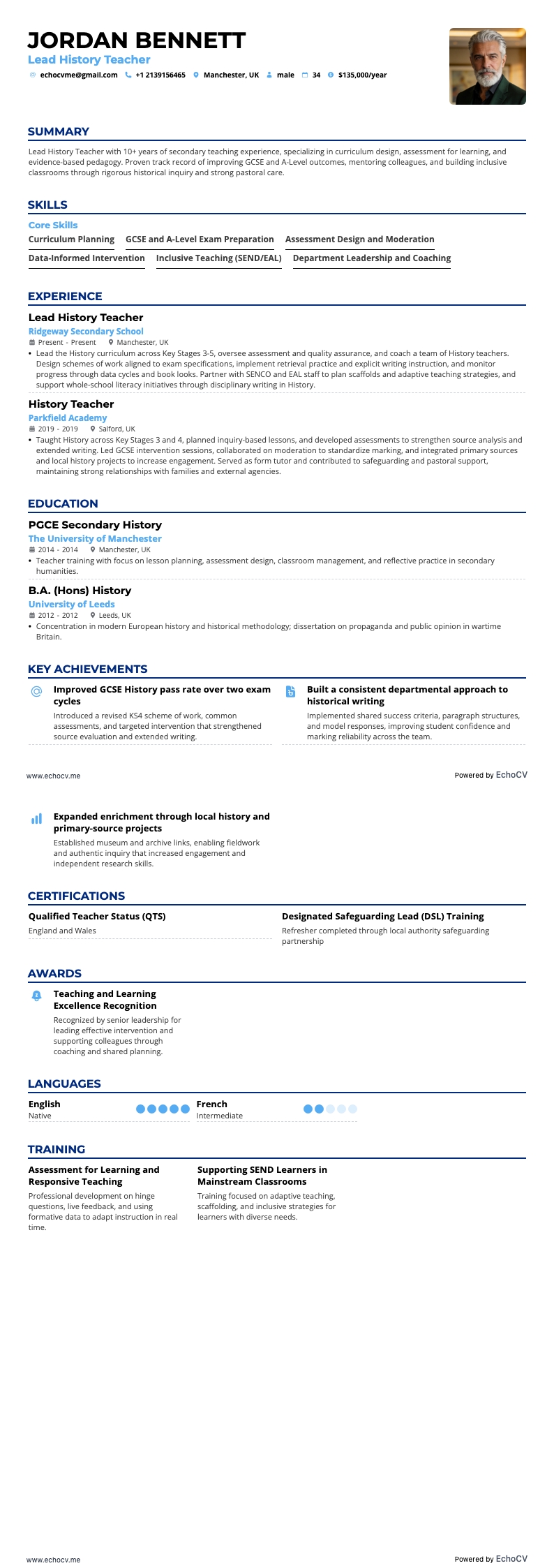 Anteprima completa di Docente responsabile di storia
