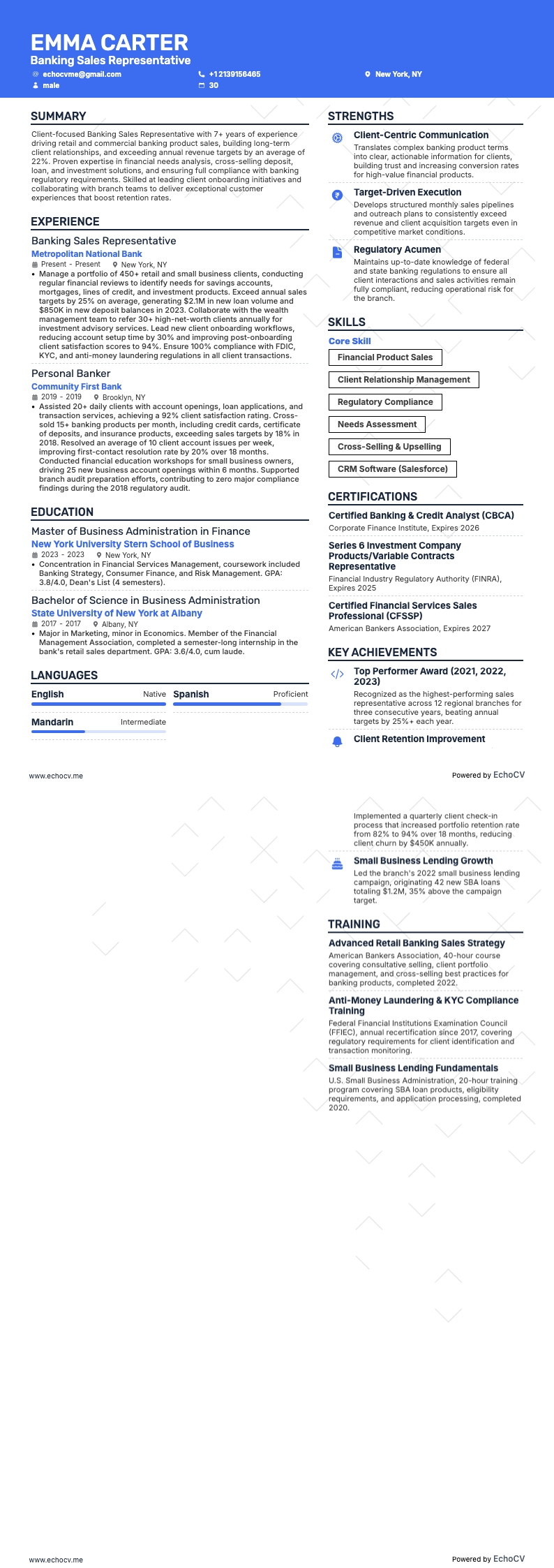 Représentant commercial bancaire