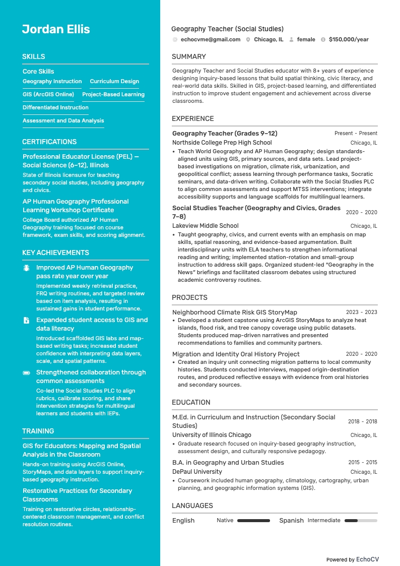 Lehrkraft für Sozialkunde resume example