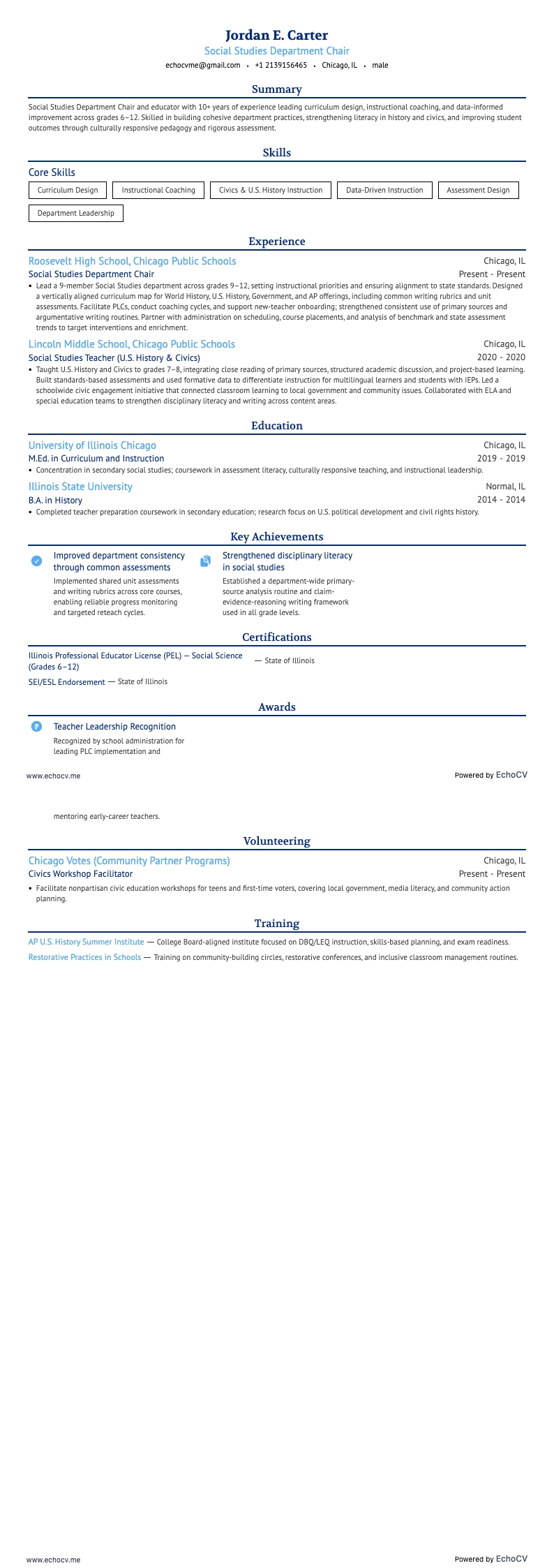 Social Studies Department Chair full preview