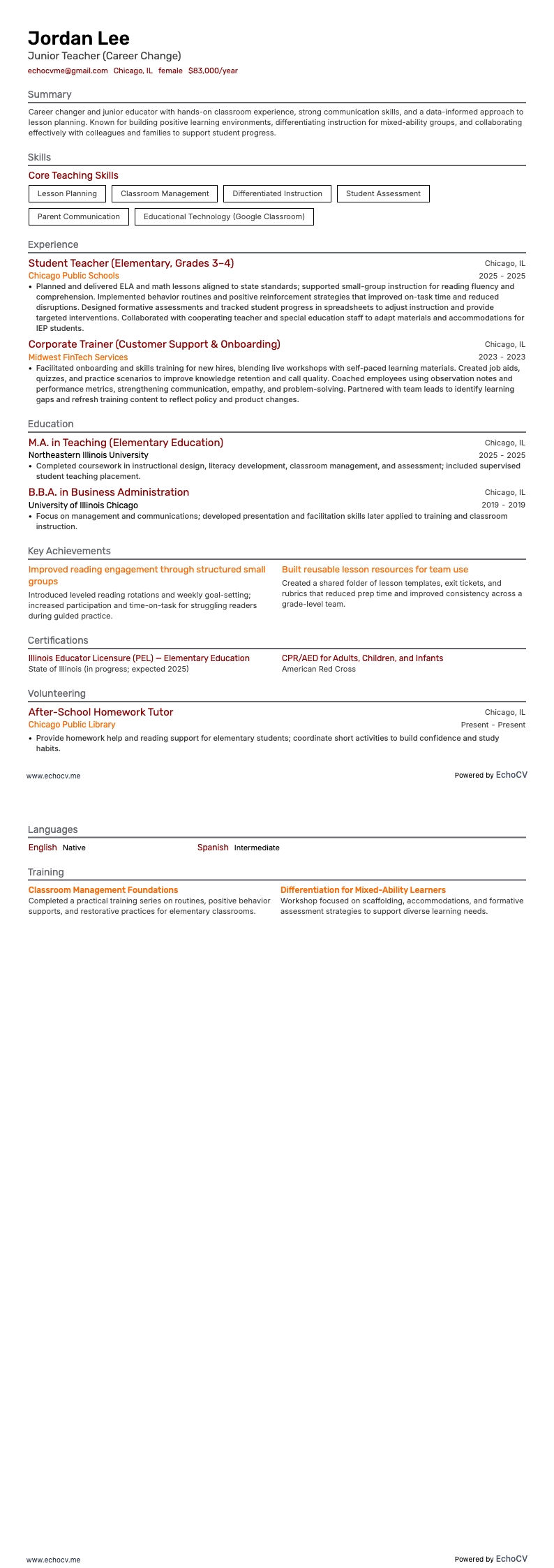 Junior Teacher with Career Change Background full preview