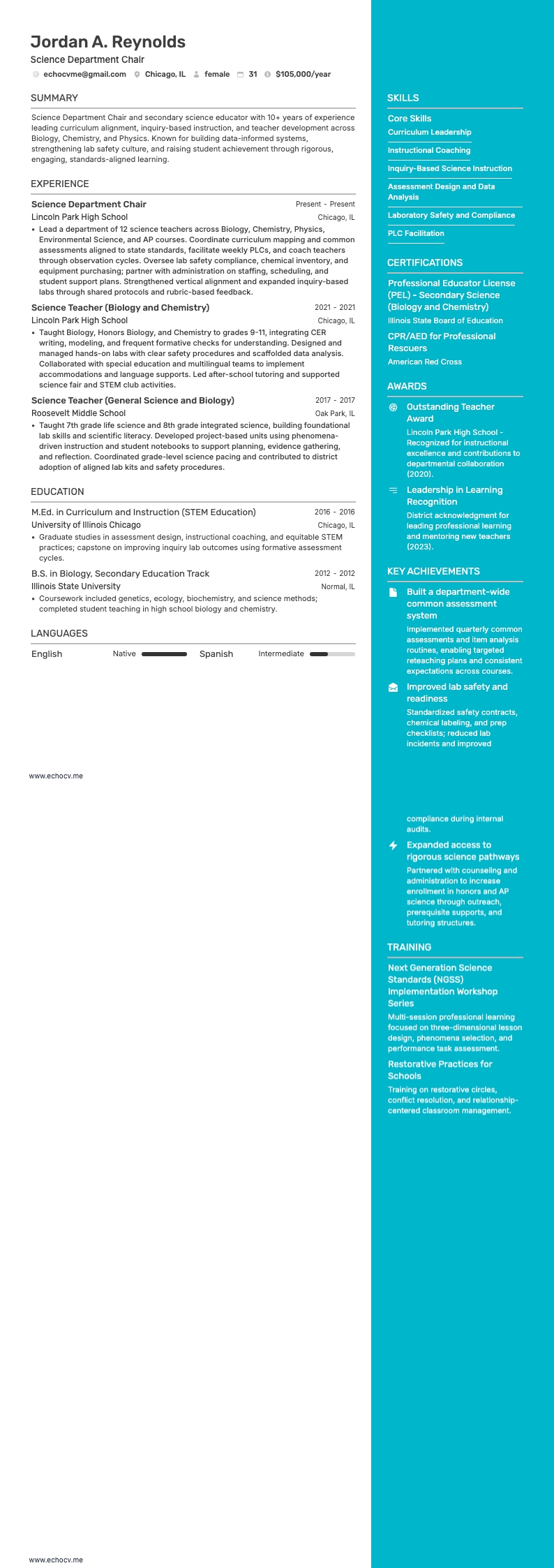 Science Department Chair full preview