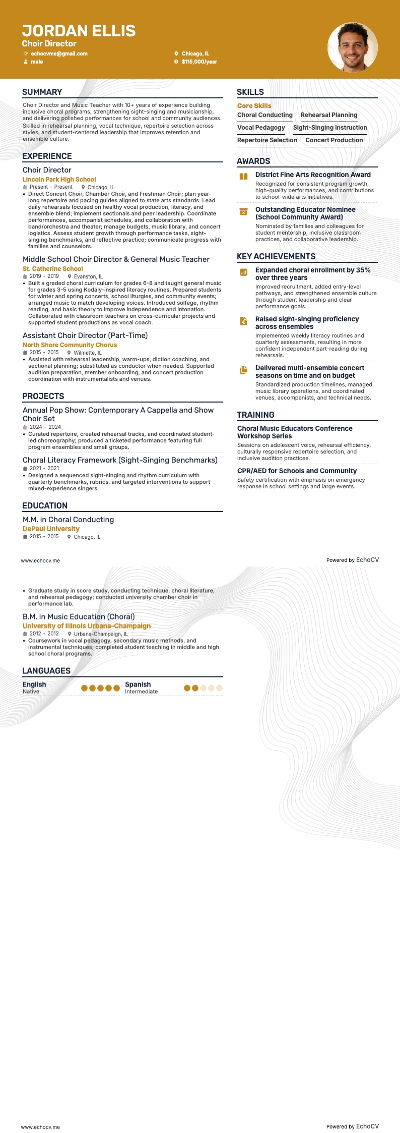 Muziekdocent resume example