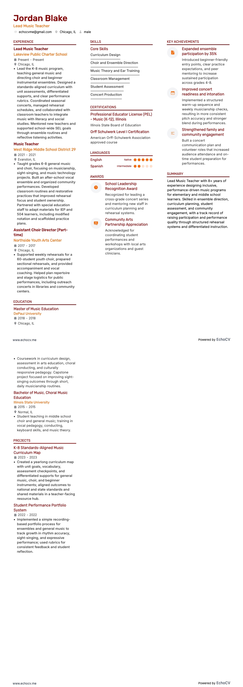 Professeur principal de musique