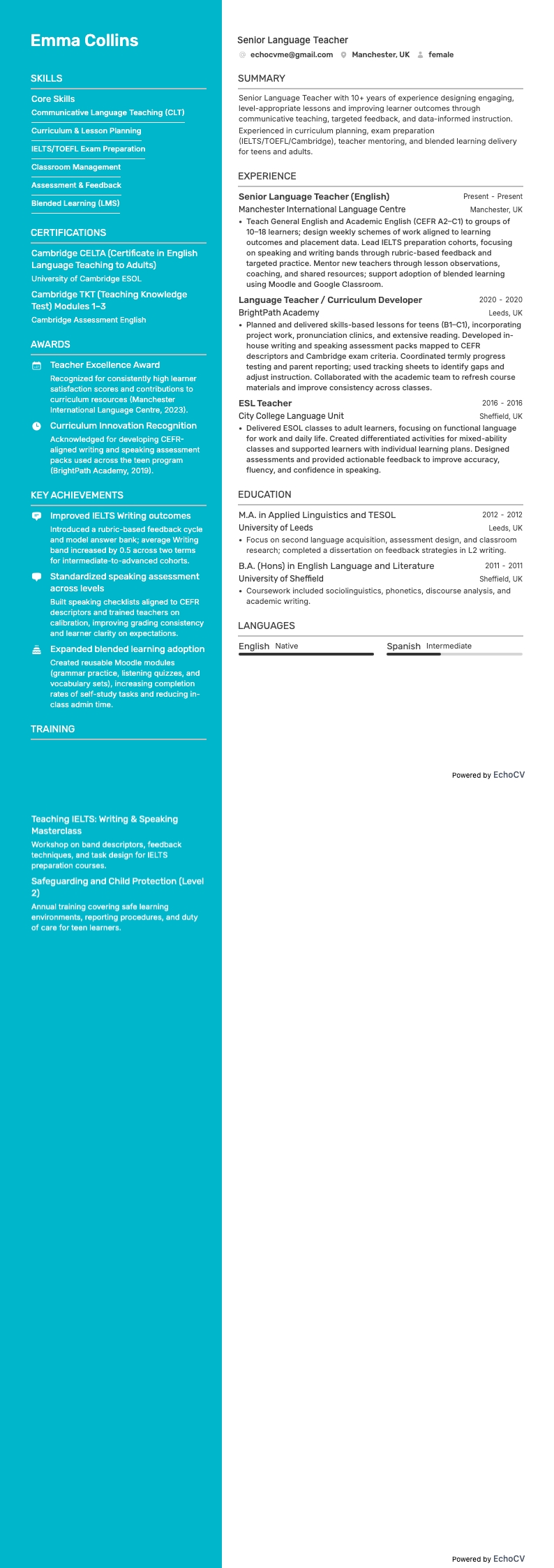 Professeur de langues senior