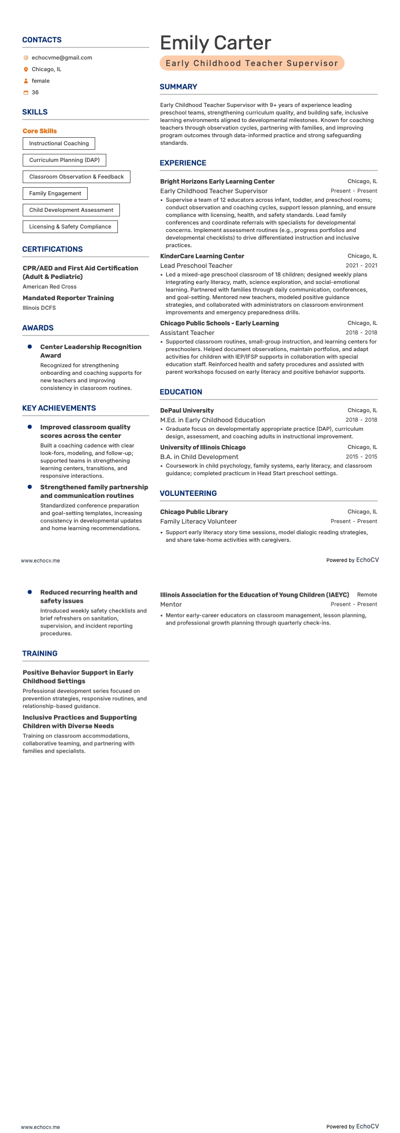 Early Childhood Teacher Supervisor full preview