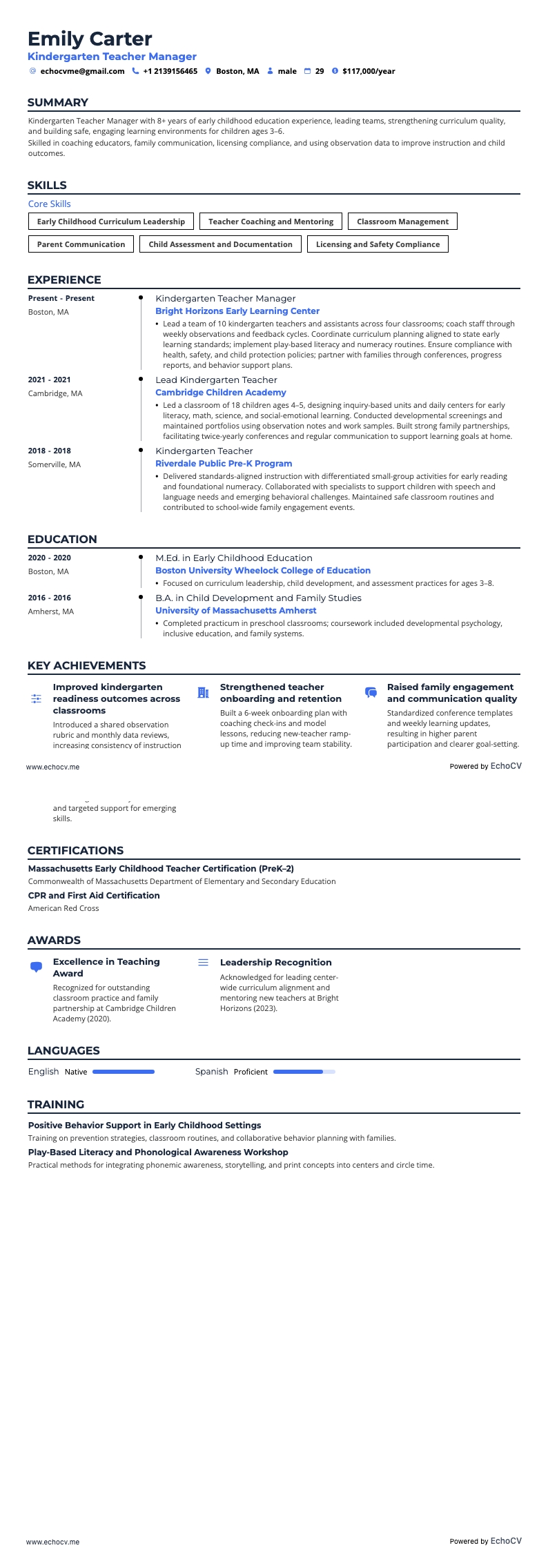 Vista previa completa de Gerente de Maestros de Jardín de Infancia