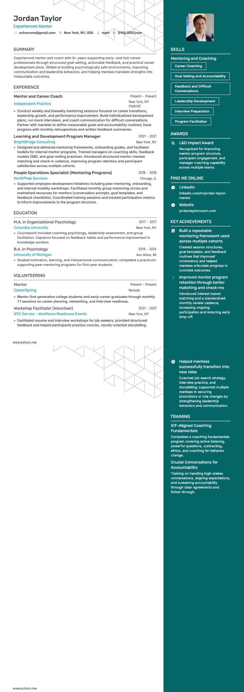 Ervaren mentor volledige voorbeeldweergave