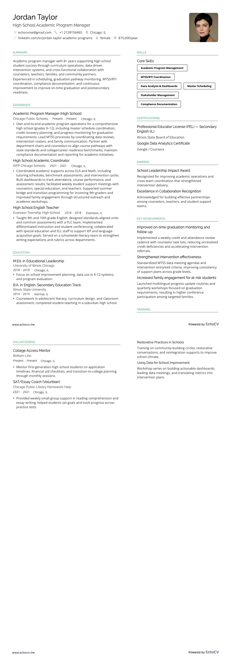 High School Academic Program Manager full preview