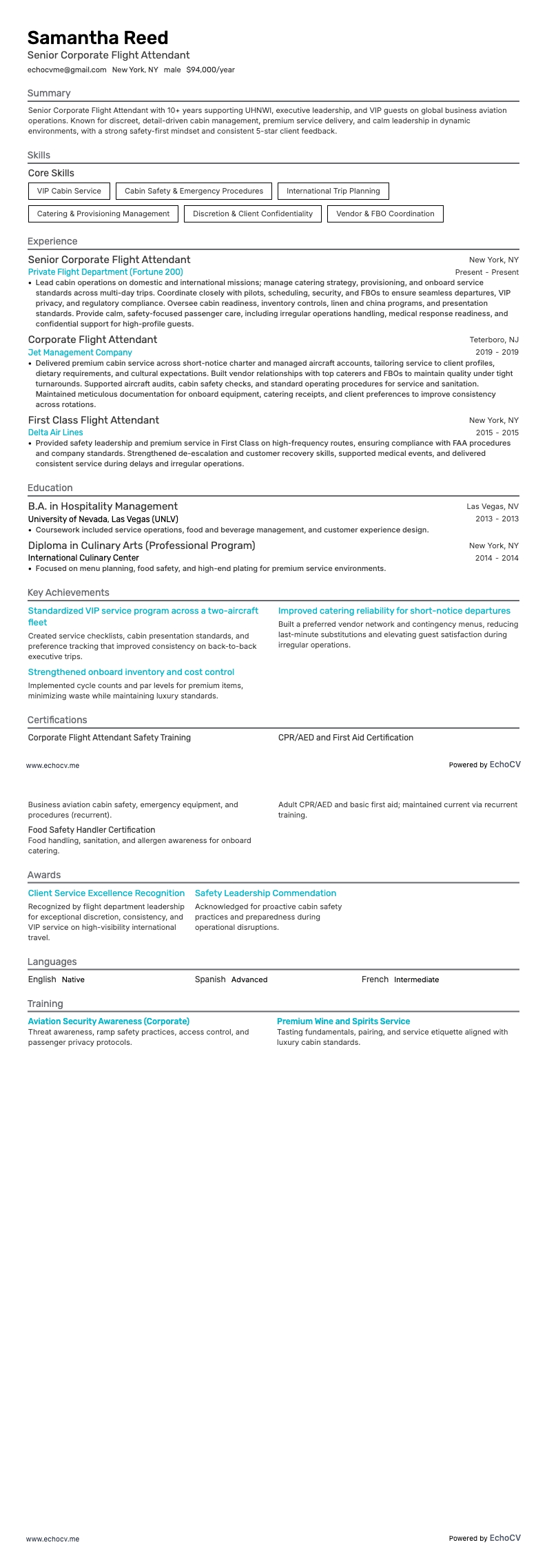 Senior Corporate Flight Attendant full preview