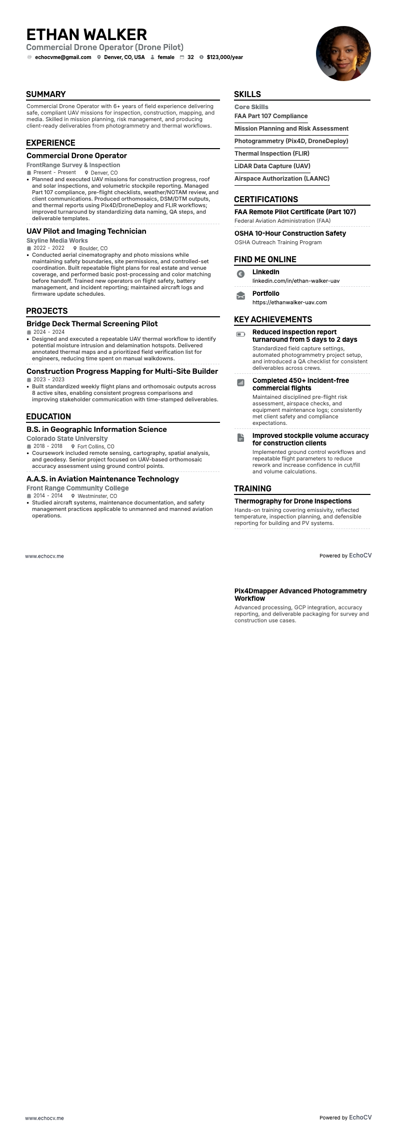 Drone Pilot resume example