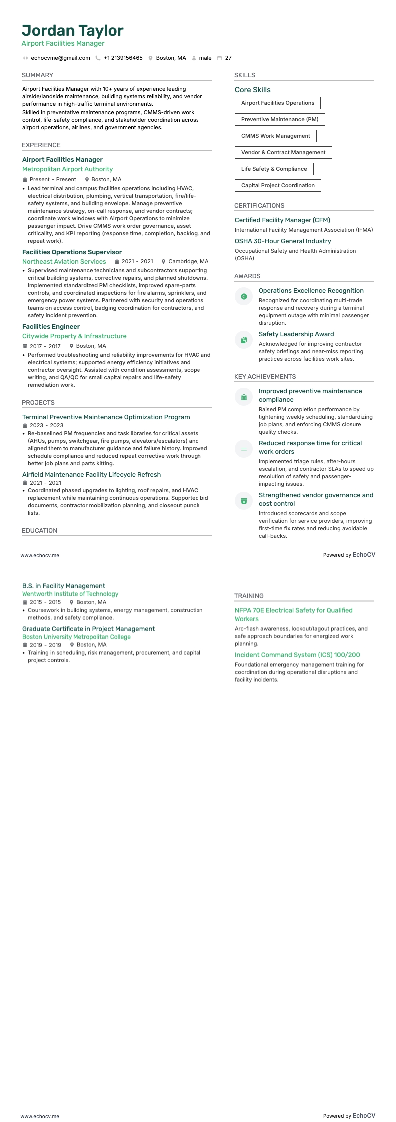 Responsabile aeroportuale resume example